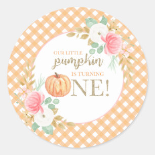 Our Little Pumpkin floral first birthday Classic Round Sticker