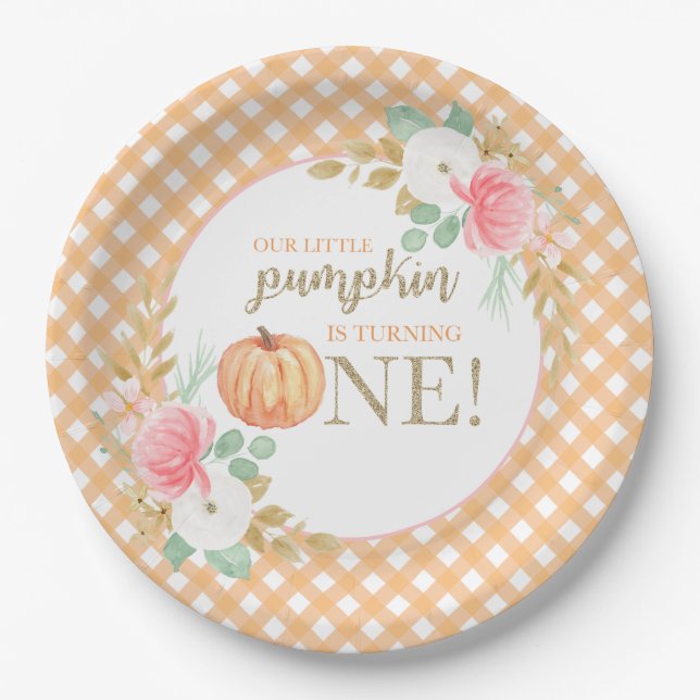 Our Little Pumpkin floral first birthday  Paper Plate (Front)