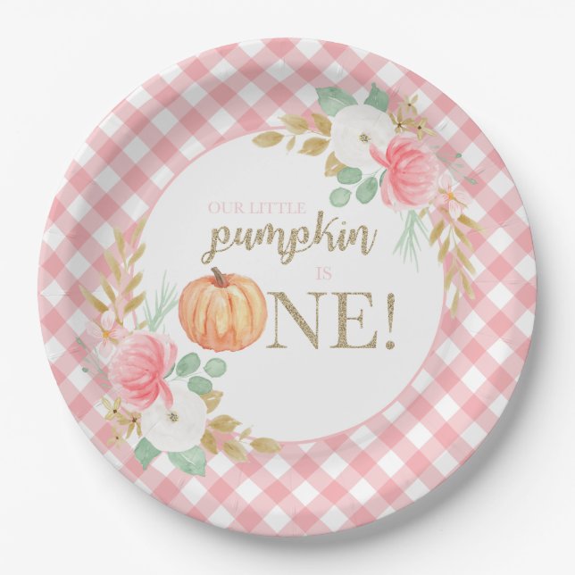 Our Little Pumpkin floral first birthday  Paper Plate (Front)