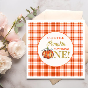 Our Little Pumpkin Floral Plaid 1st birthday  Napkin