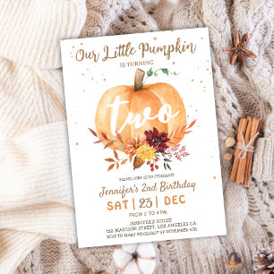 Our Little Pumpkin   Gender Neutral 2nd Birthday Invitation
