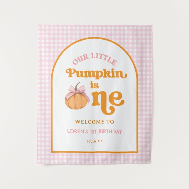 Our Little Pumpkin Girl 1st Birthday Party Banner Tapestry (Front)