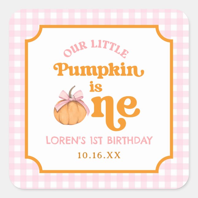 Our Little Pumpkin Girl 1st Birthday Party Square Sticker (Front)