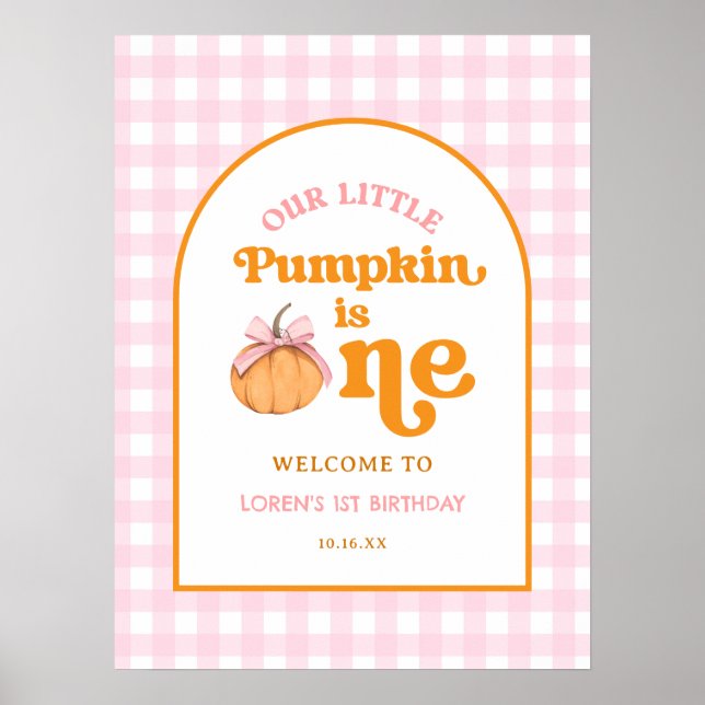 Our Little Pumpkin Girl 1st Birthday Welcome Poster (Front)
