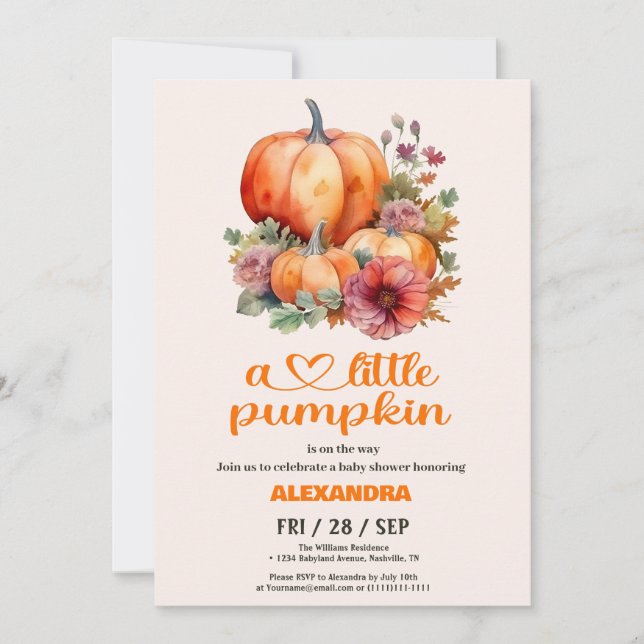 Our Little Pumpkin Girl Baby Shower Invitation (Front)