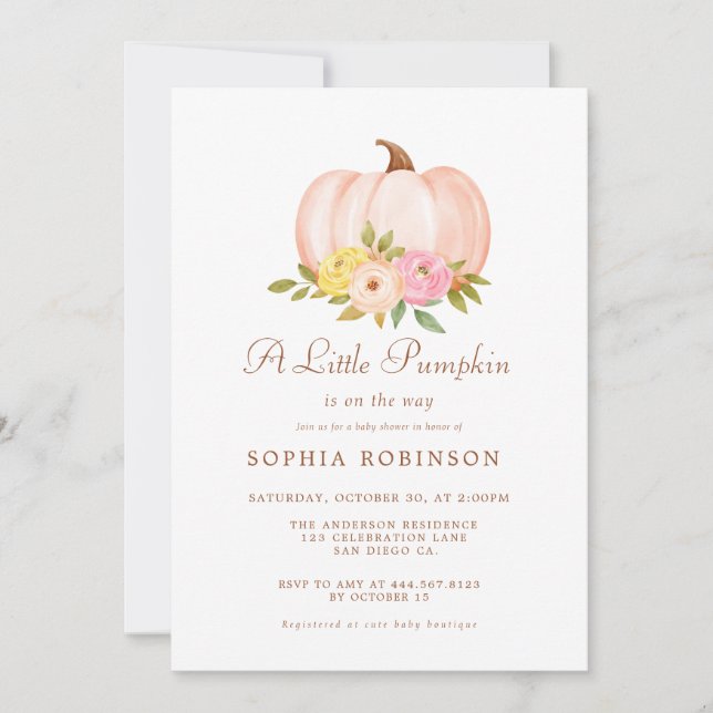 Our Little Pumpkin Girl Baby Shower Invitation (Front)