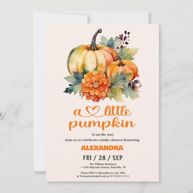 Our Little Pumpkin Girl Baby Shower Invitation (Front)