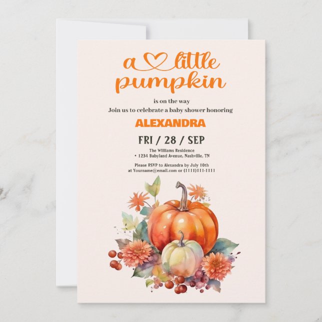 Our Little Pumpkin Girl Baby Shower Invitation (Front)