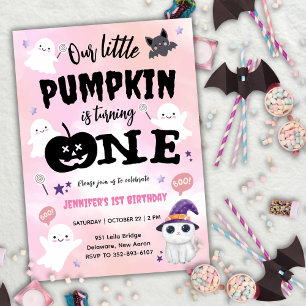 Our Little Pumpkin   Girl Halloween 1st Birthday Invitation