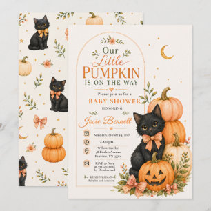 Our Little Pumpkin Halloween Baby Shower Cat Invitation