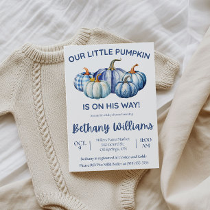 Our Little Pumpkin is on his way, blue Baby Shower Invitation