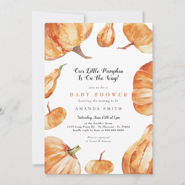 Our Little Pumpkin Is On The Way Baby Shower Invitation (Front)
