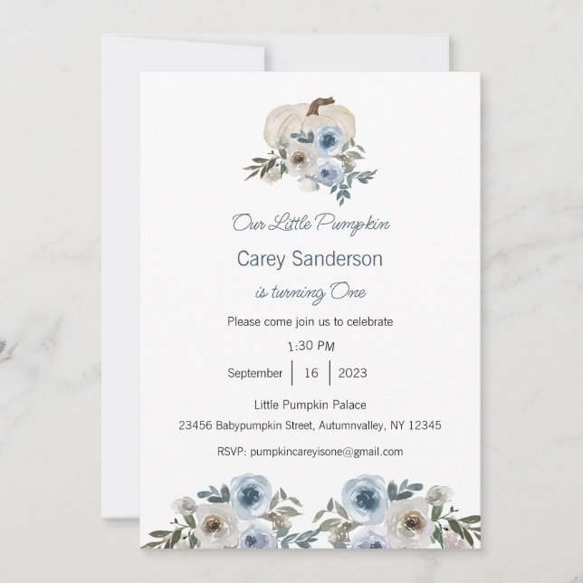 Our Little Pumpkin is One Invitation, 1st Birthday Invitation (Front)