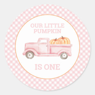 Our Little Pumpkin is One Pink Truck Classic Round Sticker