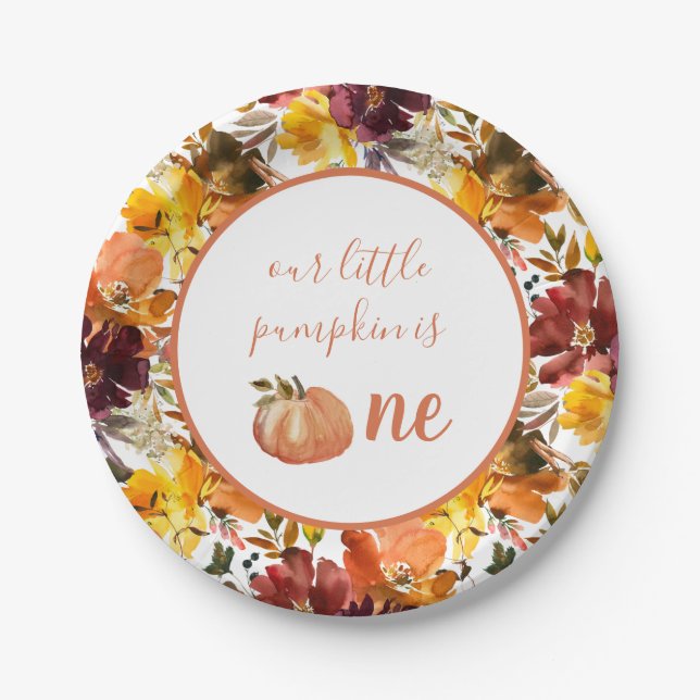 Our Little Pumpkin Is One Plates First Birthday (Front)