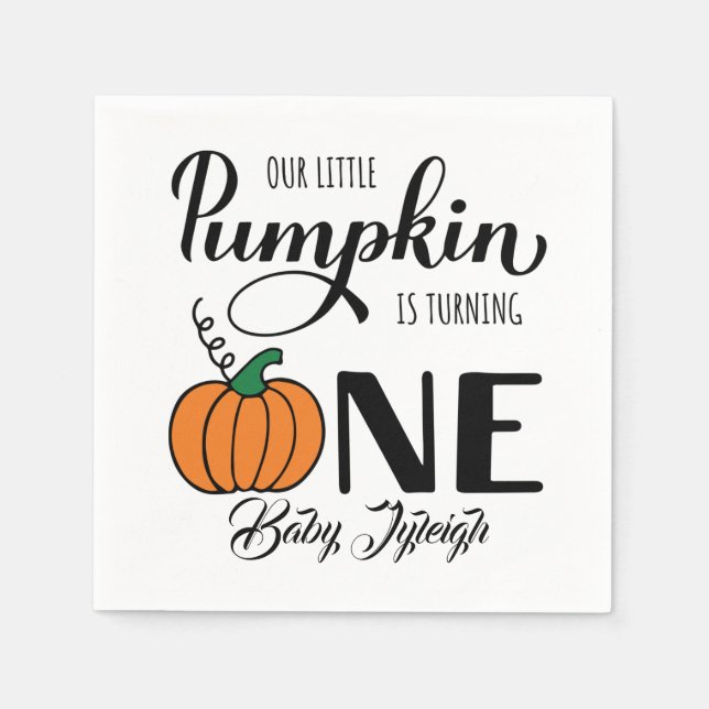 Our Little Pumpkin is Turning One 1st Birthday Napkin (Front)