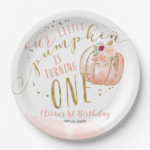 Our Little Pumpkin Is Turning One 1st Birthday Paper Plate