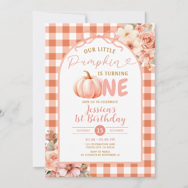 Our Little Pumpkin is turning one birthday party Invitation (Front)