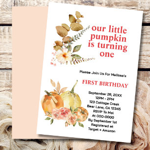 Our Little Pumpkin is turning one greenery photo Invitation