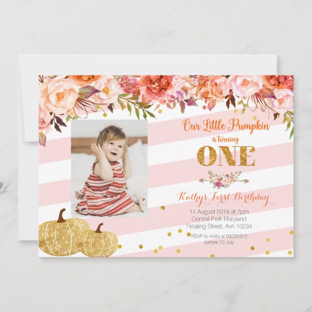 Our Little Pumpkin is turning one Invitation (Front)