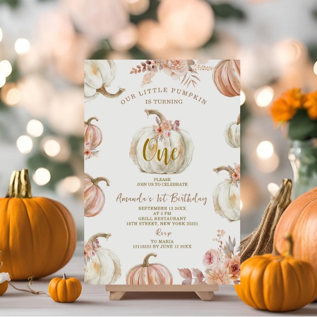 Our Little Pumpkin Is Turning One Ivory Pumpkin  Invitation (Creator Uploaded)