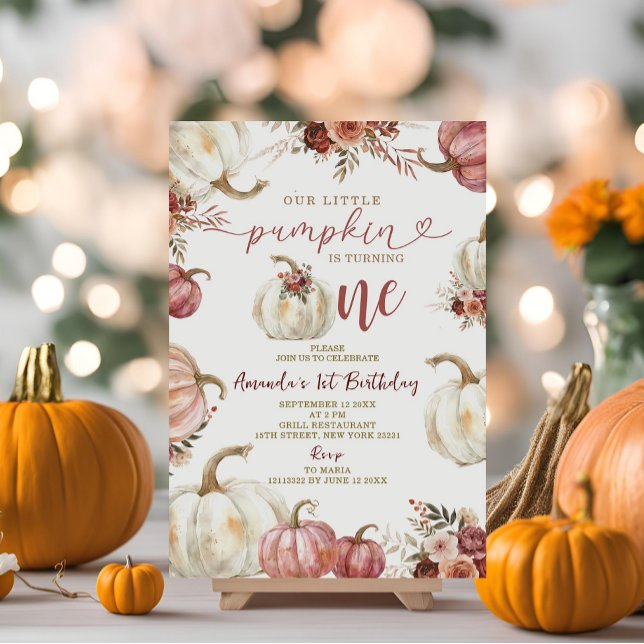 Our Little Pumpkin Is Turning One Marsala Pumpkin  Invitation (Creator Uploaded)