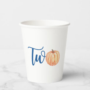 Our Little Pumpkin is Two blue 2nd birthday Paper Cups