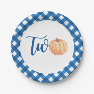 Our Little Pumpkin is TWO blue 2nd birthday Paper Plate