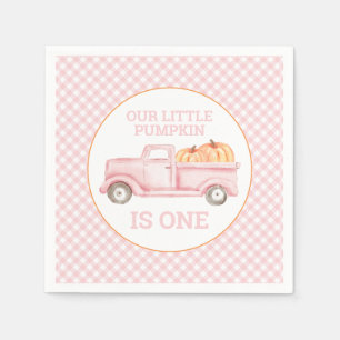Our Little Pumpkin light pink truck first birthday Napkin