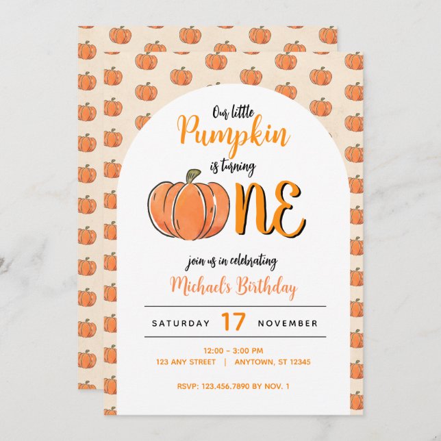 Our Little Pumpkin Modern Fall Birthday Invitation (Front/Back)