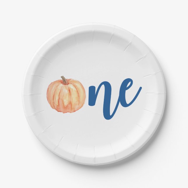 Our Little Pumpkin One blue first birthday Paper Plate (Front)