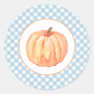 Our Little Pumpkin paste blue plaid first birthday Classic Round Sticker