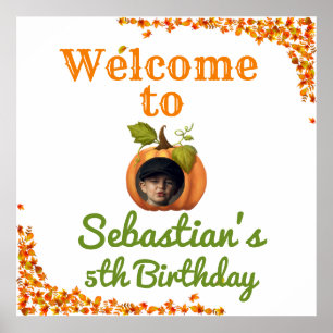 Our Little Pumpkin Photo Birthday Welcome Poster