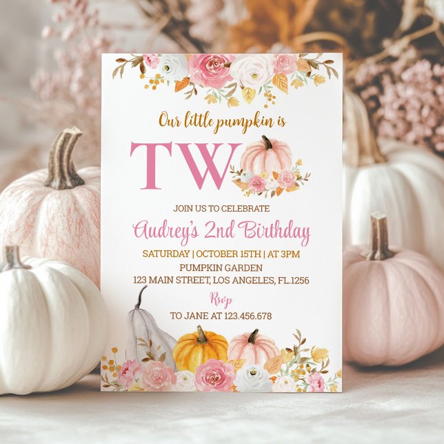 Our Little Pumpkin Pink 2nd Birthday Invitation (Creator Uploaded)