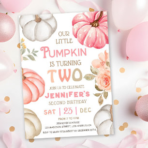 Our Little Pumpkin   Pink Bold Girl 2nd Birthday  Invitation