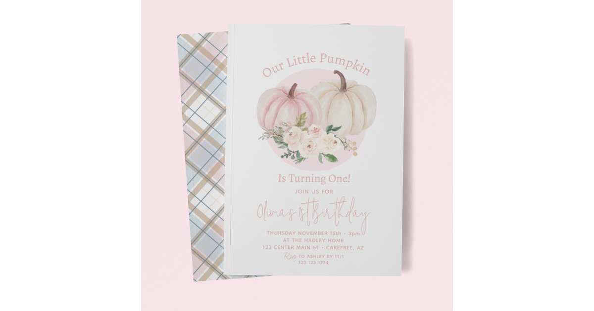 Our Little Pumpkin Pink Floral 1st Birthday Invitation | Zazzle