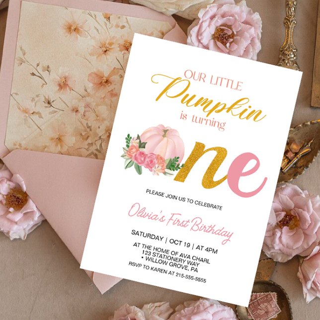 Our Little Pumpkin Pink Girl 1st Birthday Invitation (Creator Uploaded)