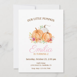Our Little Pumpkin pink & Gold Birthday Party  Invitation