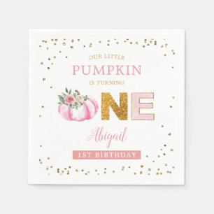 Our Little Pumpkin Pink Gold Floral First Birthday Napkin