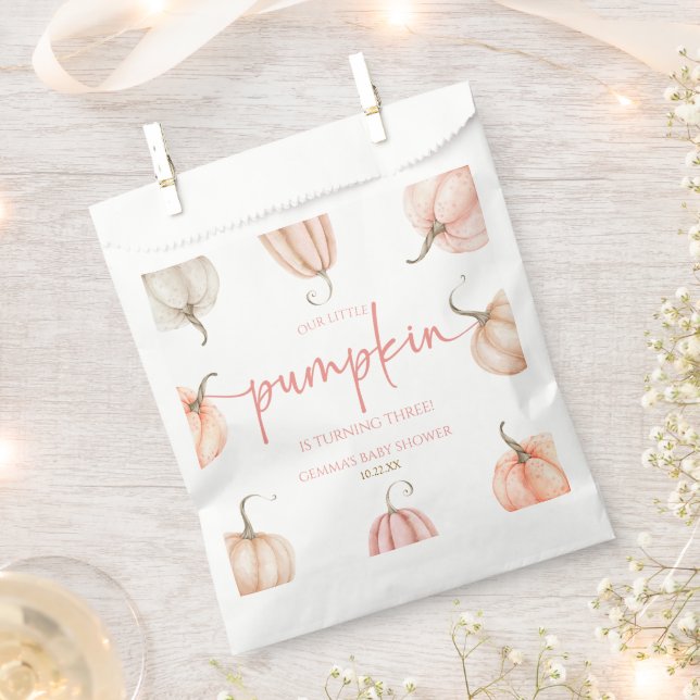 Our Little Pumpkin Pink White Fall Birthday Party Favour Bags (Clipped)