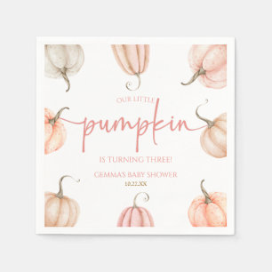 Our Little Pumpkin Pink White Fall Birthday Party Napkin