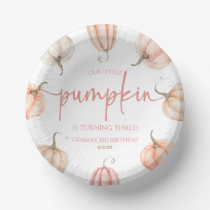 Our Little Pumpkin Pink White Fall Birthday Party Paper Plate