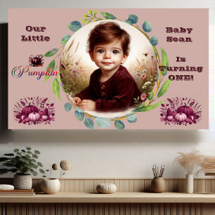 Our Little Pumpkin Purple 1st Birthday Fall Wreath Banner