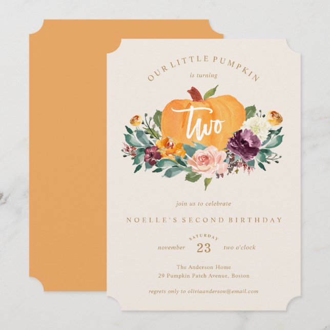 Our Little Pumpkin Second Birthday Invitation (Front/Back)