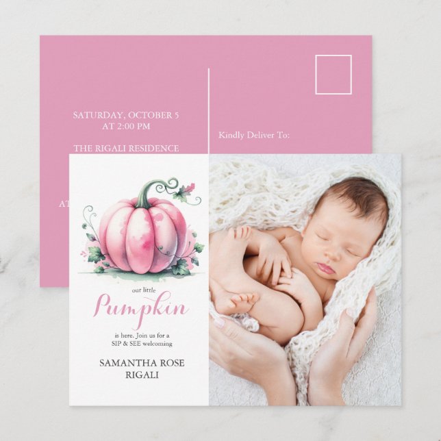 Our Little Pumpkin Sip and See Baby Shower Invites (Front/Back)