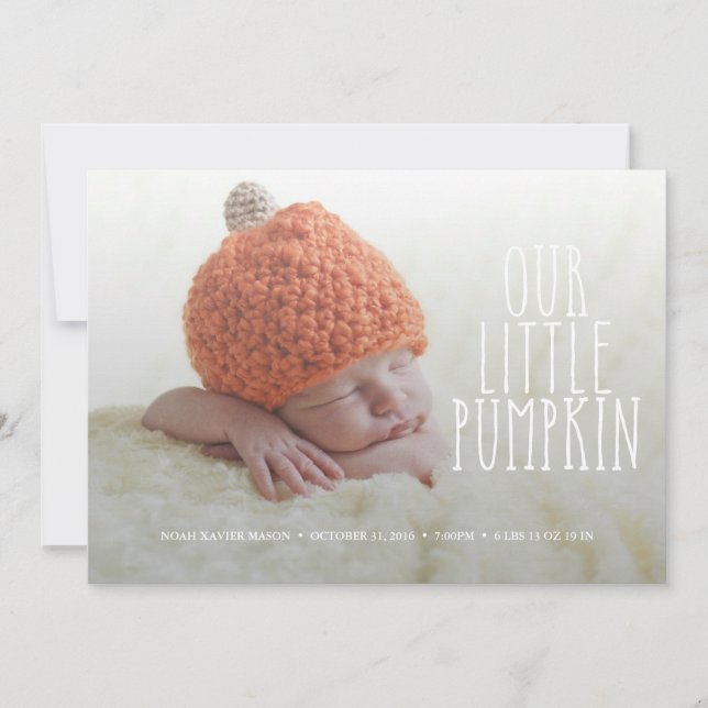 Our Little Pumpkin Soft White Birth Announcement (Front)