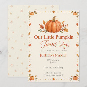 Our Little Pumpkin Turns One Fall First Birthday Invitation