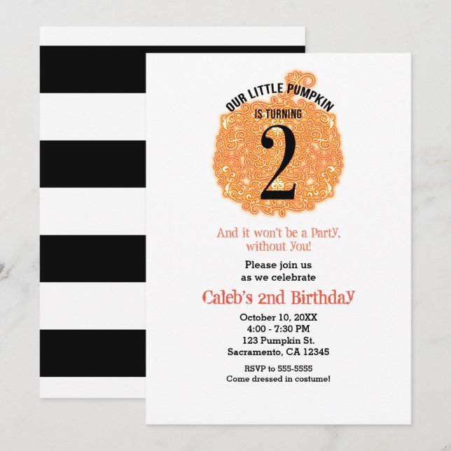 Our Little Pumpkin TWO 2nd Birthday Party Invitation (Front/Back)