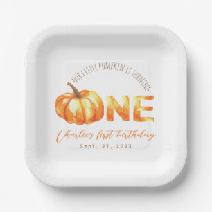 Our Little Pumpkin Watercolor First Birthday Party Paper Plate