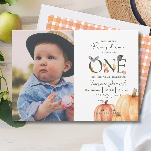 Our Little Pumpkin Woodland Fall First Birthday  Invitation (Our Little Pumpkin Woodland Fall First Birthday In Invitation)